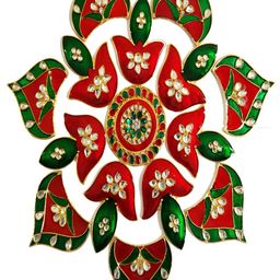 Kala Samarpan Red & Green Metal Rangoli With Centerpiece-3