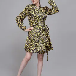 Global Republic Floral Print Puff Sleeve Satin Shirt Dress-picture-48