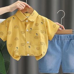 LULU & SKY Boys Novelty Printed Shirt With Denim Shorts-image-47