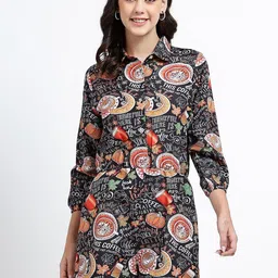 STITCH MONKEY Women Floral Shirt Coffee Design Printed Play Suit Mini Dress-image-33