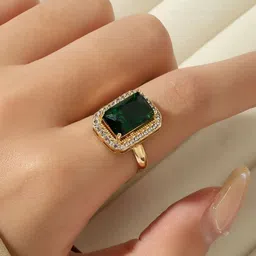 SALTY Gold Plated Stainless Steel Stone Studded Adjustable Finger Ring-18