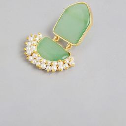 Anouk Gold-Plated Artificial Stones Studded And Beaded Geometric Drop Earrings image 2