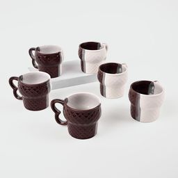 Storepedia Brown & White Handcrafted Textured Ceramic Matte Cups Set of Cups and Mugs-34