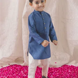 Tiber Taber Boys Band Collar Pure Cotton Straight Kurta with Pyjamas-picture-43