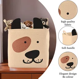 Kuber Industries Beige & Black Printed Drawer Storage Basket With Handle image 2