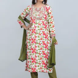 SHIFORY Women Floral Printed Regular Thread Work Kurta with Trousers & With Dupatta-17