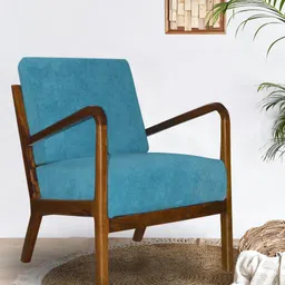 GLOBALLY INDIAN Blue And Brown Wooden Lounge Chair-image-85