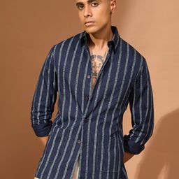 VIVEK KARUNAKARAN Men Striped Open Front Jacket with Patchwork image 2