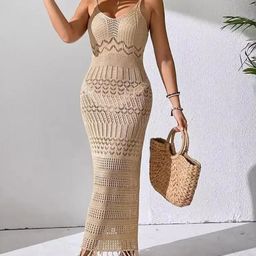 Alamode By Akanksha Women Beige Emira Soft Knit Crochet Dress-image-95