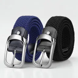 CRUSSET Men Pack of 2 Canvas Woven Design Belt-image-79