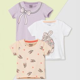 max Girls Pack of 3 Graphic Printed Pure Cotton T-shirt-image-35