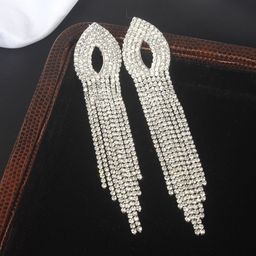 StyleCast Silver-Plated Rhinestone Studded Tasselled Contemporary Drop Earrings-image-56