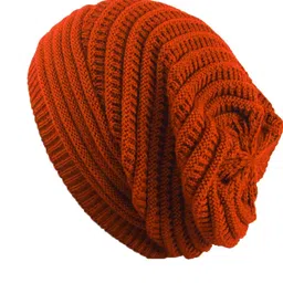 Aadikart Men Orange Ribbed Woollen Beanie-picture-40