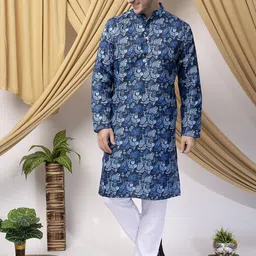 Hangup Men Floral Printed Regular Kurta with Pyjamas-image-57