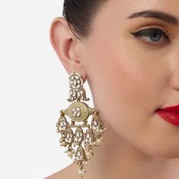 Zaveri Pearls Set Of 2 Gold-Plated Kundan Stones Studded & Beads Beaded Drop Earrings image 4