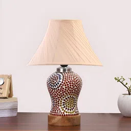 Aura Off White & Red Printed Glass Frustum Shaped Table Lamp-25