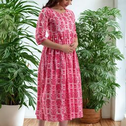 Vaidiki Floral Printed Cotton Round Neck A-Line Kurta-image-97