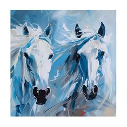 RANDOM Blue & White White Horse Birds And Animals Canvas Wall Art-image-49
