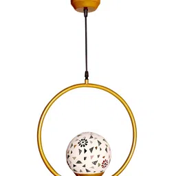 KINIS Unisex Gold-Toned & White Textured Spherical Shaped Ceiling Lamp-1