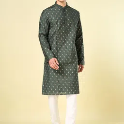 indus route by Pantaloons Men Geometric Thread Work Kurta-image-66