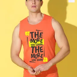 WOOSTRO Pack Of 2 Printed Combed Cotton Gym Vests - VWS26(MORE ORANGE)(PLAIN WHITE)-picture-0