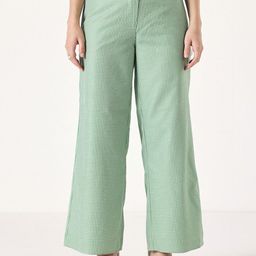 Muvazo Women Checked Relaxed Straight Fit Cotton Trousers-image-46