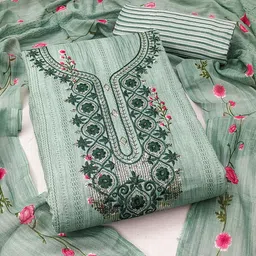SHADOW & SAINING Floral Embroidered Thread Work Pure Cotton Unstitched Dress Material-picture-26