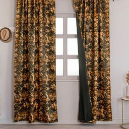 HOMEMONDE Black & Orange Set of 2 Black Out Door Curtain-7