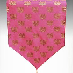 Pink Parrot Pink & Gold Toned Ethnic Motifs Table Runner With Tassels-image-51