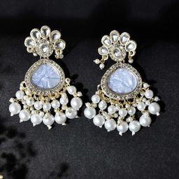 Anouk Stainless Steel Gold Plating Kundan Studded Contemporary Oxidised Drop Earrings-35