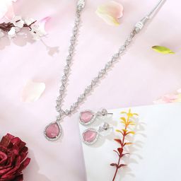 PUJVI Silver-Plated American Diamond-Studded Jewellery Set-image-17