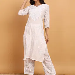 TOP N THREAD Women Ethnic Motifs Embroidered Regular Chikankari Kurta with Palazzos-picture-9
