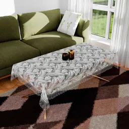 Aura White & Transparent Floral Printed Anti-Skid 4-Seater Table Cover-picture-39