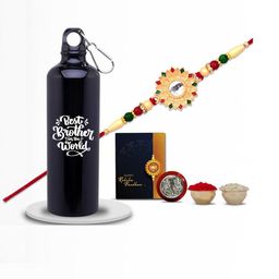 Best Brother Rakhi Combo with Bottle & Roli Chawal , coin and greeting card Set-image-34