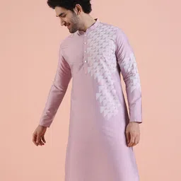 KISAH Geometric Printed Mandarin Collar Cotton Silk Straight Kurta-40