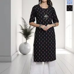 HERE&NOW Selection Of 3 Geometric Printed Round Neck Straight Kurtas-image-97