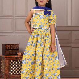 Cutiekins Girls Floral Printed One Shoulder Ready to Wear Lehenga & Blouse With Dupatta-image-40