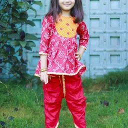 Thread & Button Girls Bandhani Printed Regular Pure Cotton Kurti with Dhoti Pants-picture-21