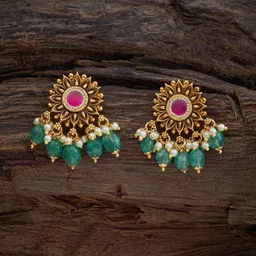 Kushal's Fashion Jewellery Gold-Plated Circular Stone Studded Antique Studs-image-21