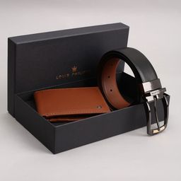 Louis Philippe Men Textured Belt and Wallet Accessory Gift Set-image-24