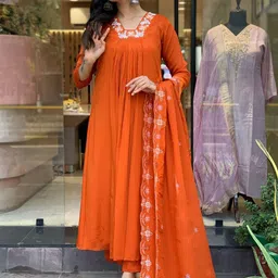 KALINI Women Floral Embroidered Thread Work Anarkali Kurta Trousers & With Dupatta-picture-22