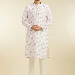 Diwas by Manyavar Geometric Printed Mandarin Collar Straight Kurta-image-40