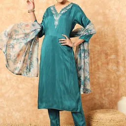 SZN Women Ethnic Motifs Embroidered Regular Sequinned Kurta with Trousers & Dupatta-picture-23