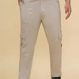 John Pride Men Plus Size Regular Fit Mid-Rise Easy Wash Cargos Trousers-image-62