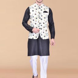 PRINTINDIA Mandarin Collar Pure Cotton Kurta With Trousers & Nehru jacket-image-98