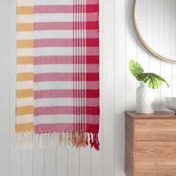 Myntra Elegant Homes Red & Yellow 2 Pieces Striped Cotton 225 GSM Bath Towel-0