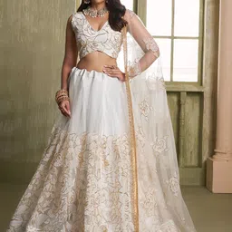 FABPIXEL Embroidered Sequinned Semi-Stitched Lehenga & Unstitched Blouse With Dupatta-picture-42