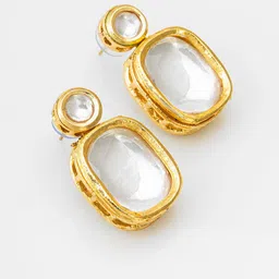 Anouk Gold-Plated Kundan Studded Geometric Shaped Drop Earrings image 4
