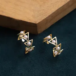 Adwitiya Collection Gold-Plated Pearls Beaded Geometric Shaped Half Hoop Earrings-image-78