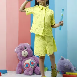 Athena Schiffli Shirt Collar Pure Cotton Shirt And Shorts-14